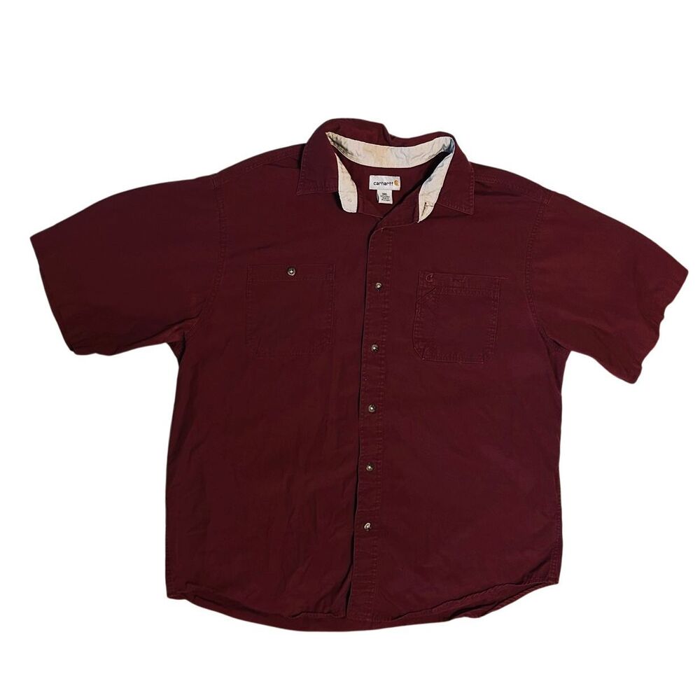 Carhartt Button Up Short Sleeve‎ Shirt Men's Size 2XL Maroon